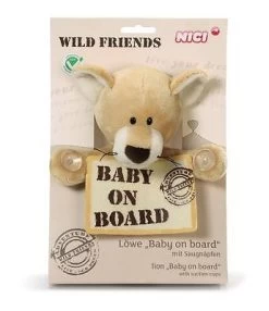 Nici 33725 - Löwenbaby Mit Baby On Board Schild Wild Friends 20 Cm