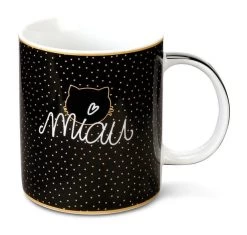Nici 44013 Tasse MIAU Katze Schwarz Goldene Punkte 8x9,5 Cm Porzellan